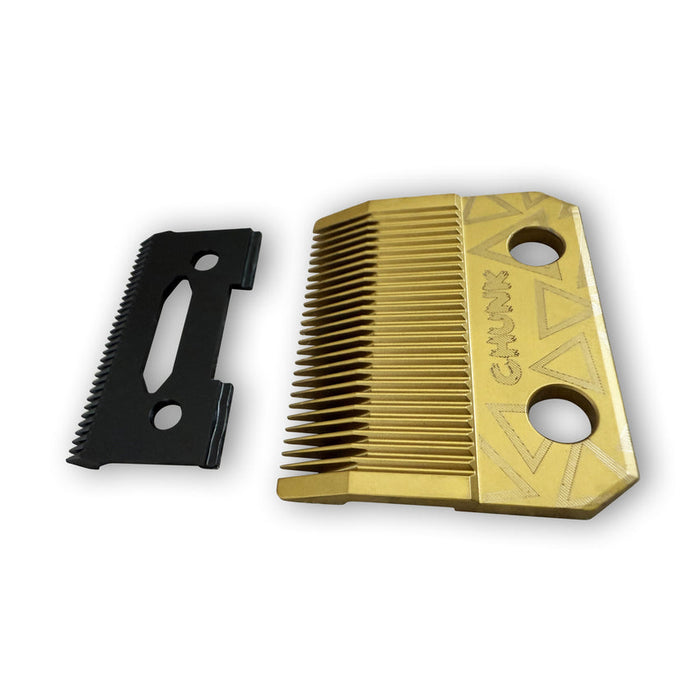 Gold and black cutter and blade on a white background