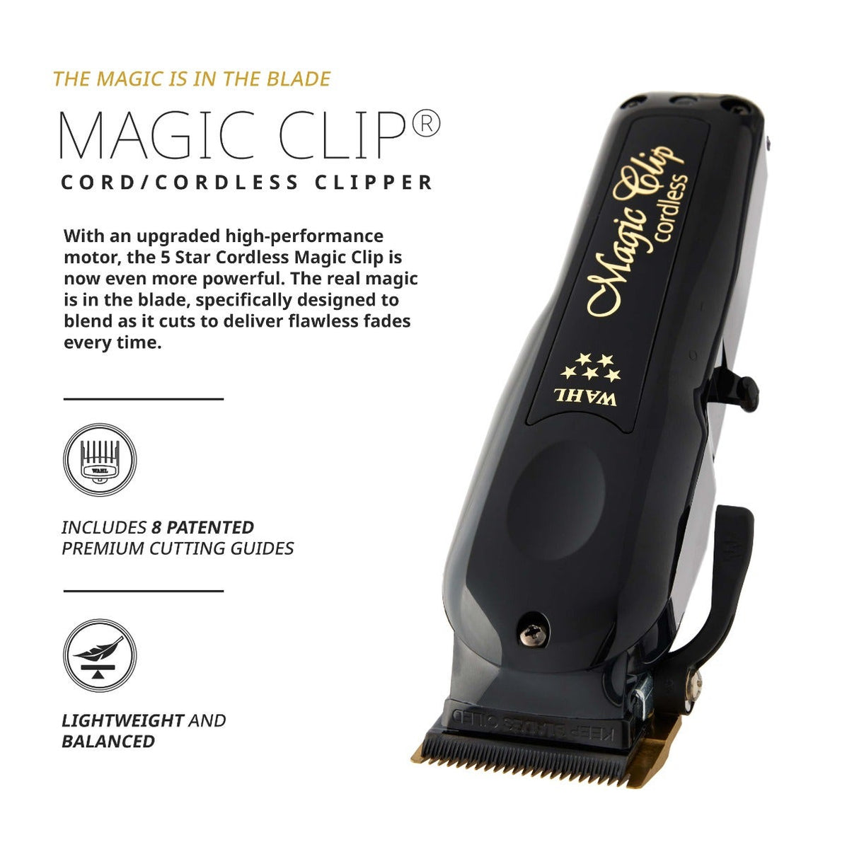 Wahl 5 Star Black Cord/Cordless Magic Clip Clipper #3026432 — WB Barber ...