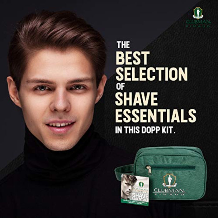 Clubman Pinaud Shave Essentials Set - Dopp Kit With Whiskey Woods After Shave, Shave Soap and Shave Brush