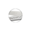 A close-up circular view of a shear blade 'SwivelCut' printed on a shear blade around the middle, set against a plain white background.