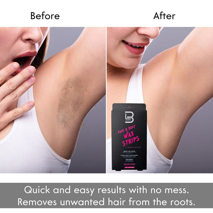 L3VEL3 Face & Body Wax Strips - Peach Rose - Pre-Waxed Hair Removal Strips #100820