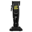 Black hair clipper with digital display  with yellow text "CREATING TRUST NOT TRAUMA" on a white background