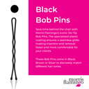#color_black
Black bob pin with promotional text on a pink background, featuring Morris Flamingo branding.