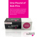 Box of Morris Flamingo Bob Pins with pink and white text overlay