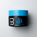 Jar of hair gel with blue lid on a white background