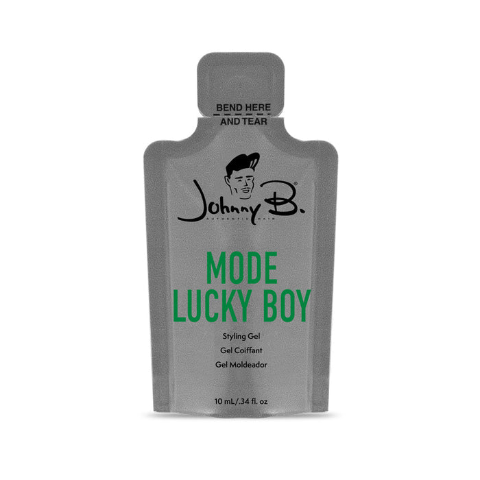 Johnny B. Mode Lucky Boy styling gel packet on a white background