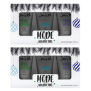 two Johnny B MODE Holiday Trio Set of mode lucy boy, mode and king mode styling gels in a holiday themed white box with clear front box view of products