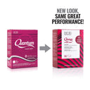 Two packaging designs of Quantum Classic Body product with a text overlay 'New Look, Same Great Performance'.