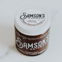 Samson's Haircare Matte Styling Cream brown jar with white lid top facing view on white background