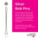 #color_silver
Silver bob pin with pink background and text about Morris Flamingo bob pins