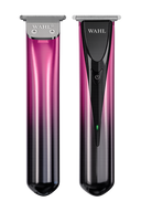 Two WAHL electric trimmers shown side by side on a white background, one in metallic pink-to-black gradient and the other in black with a pink-to-black gradient handle.