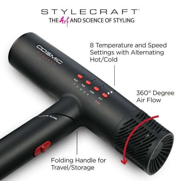 StyleCraft Cosmic Hair Dryer - Professional Ultra-Lightweight Infrared Hair Dryer with Digital Brushless Motor #SC101B