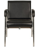 A modern Black shampoo chair r with a chrome metal frame, featuring a high backrest, padded armrests, and a sleek tubular base.