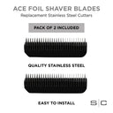 StyleCraft Replacement Ace Foil Shaver Stainless Steel Cutter Blades Compatible with StyleCraft Ace Mens Shaver SC506SH