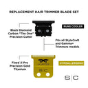 StyleCraft Replacement Fixed X-Pro Precision Gold Titanium Trimmer Blade with Black Diamond Carbon DLC THE ONE Precision Deep Tooth Cutter Set #SC523GB