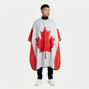 Person wearing a Canadian flag cape on a white background