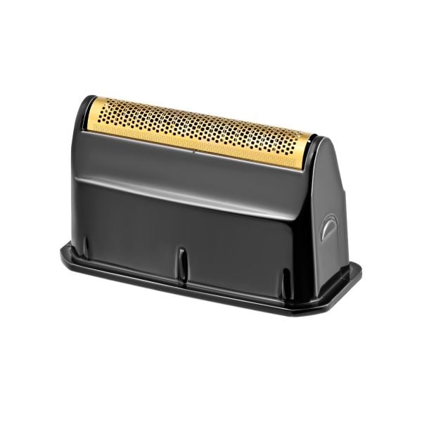 Black and gold cylindrical object on a white background