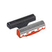 Two shaver cutter bars, one black and one with a red base, on a white background.