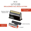 StyleCraft Gold Titanium Foil Head with Echo and Forged Cutters for the Uno 2.0 Shaver #SC549B