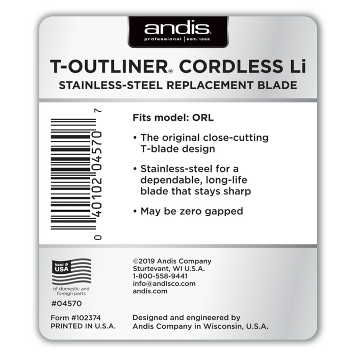 Andis Cordless Stainless Steel T-Outliner Blade