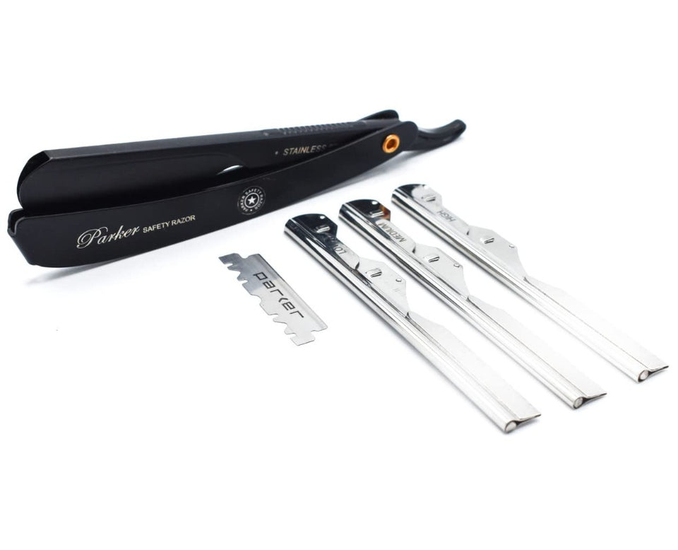 Parker Safety Razor, ADJUSTABLE Stainless Steel Black Handle Straight ...