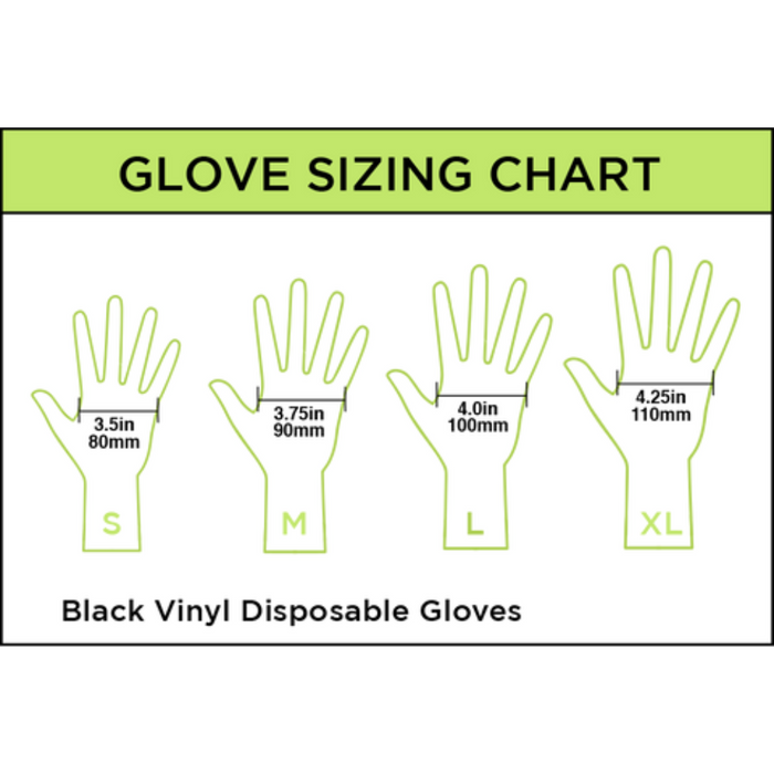 Betty Dain ColorTrak 100pk Black Vinyl Disposable Gloves Size Chart