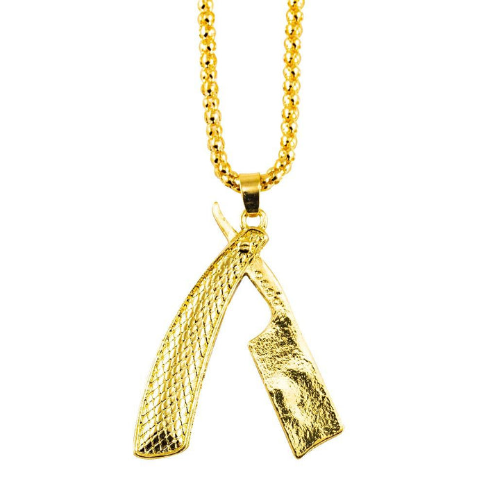 Gold Straight Razor Necklace & Key Chain Textured
